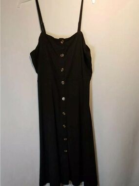 Ava & Viv 2X Black Button Front Midi Dress Adjustable Straps Pockets Boho